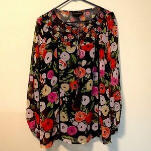 Lane Bryant Women’s plus‎ size 18 pullover tassel tie floral tunic top blouse